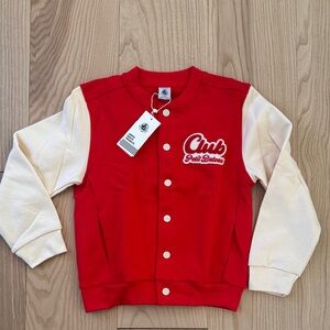 Petit Bateau Baseball Jacket Jacket - Red &Cream - organic cotton size 7-8 NWT
